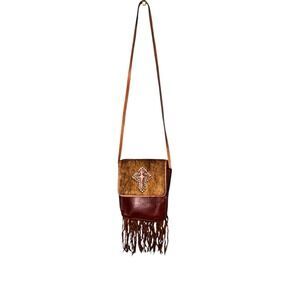 Montana Silversmiths Crossbody‎ Bag Cowhide Cross Western Fringe Small Leather